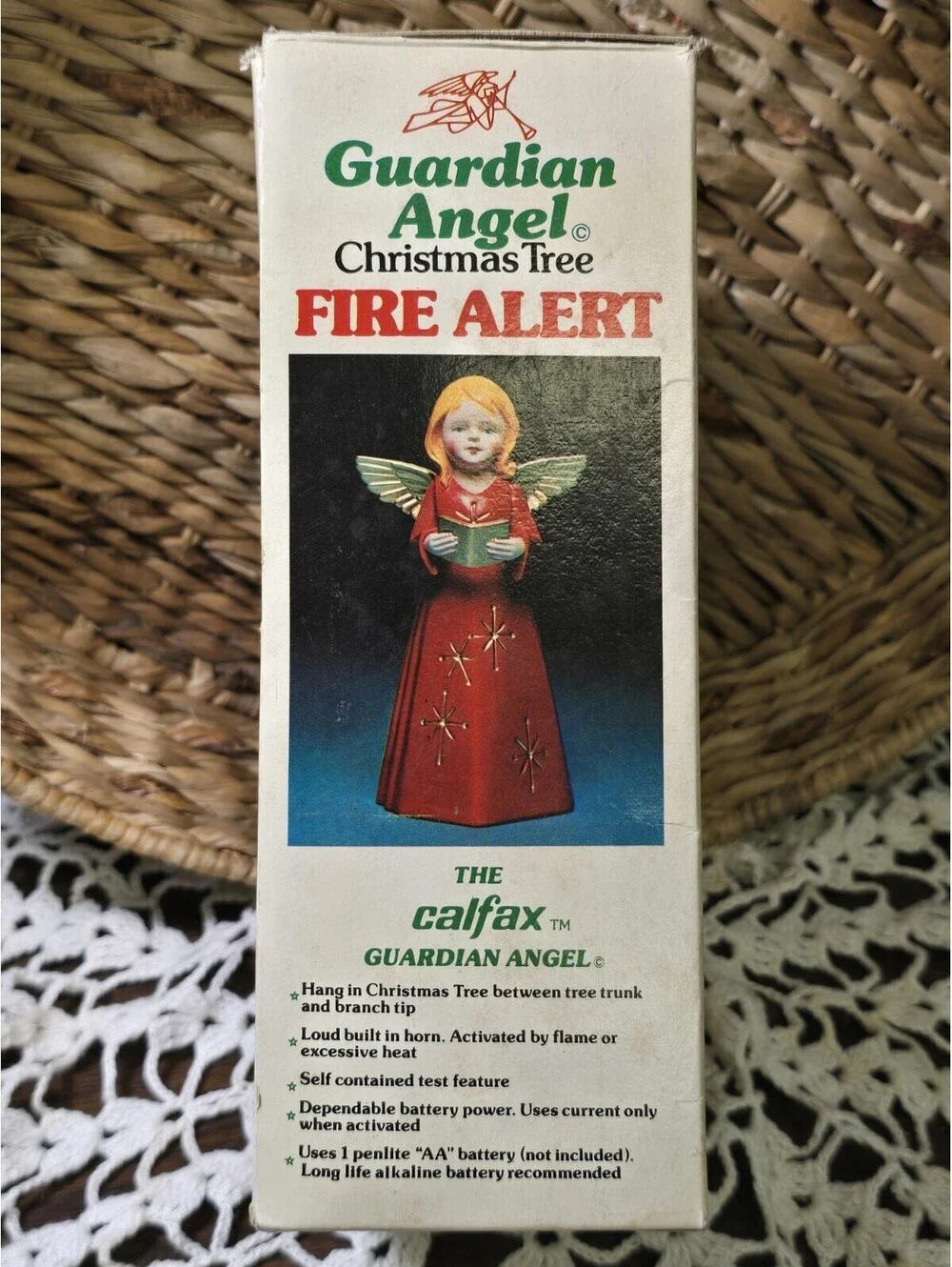 Vintage Guardian Angel Christmas Tree Fire Alert Detector 1977 Hard Plastic